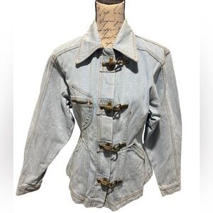 Essentiale Light Wash Denim Jean Jacket Large Toggle FullZip Size Medium Vintage